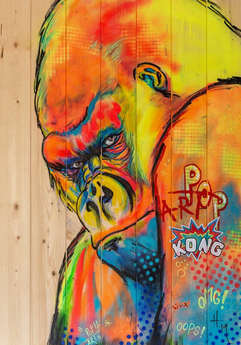 Pop Kong — gorille pop art sur planches de bois