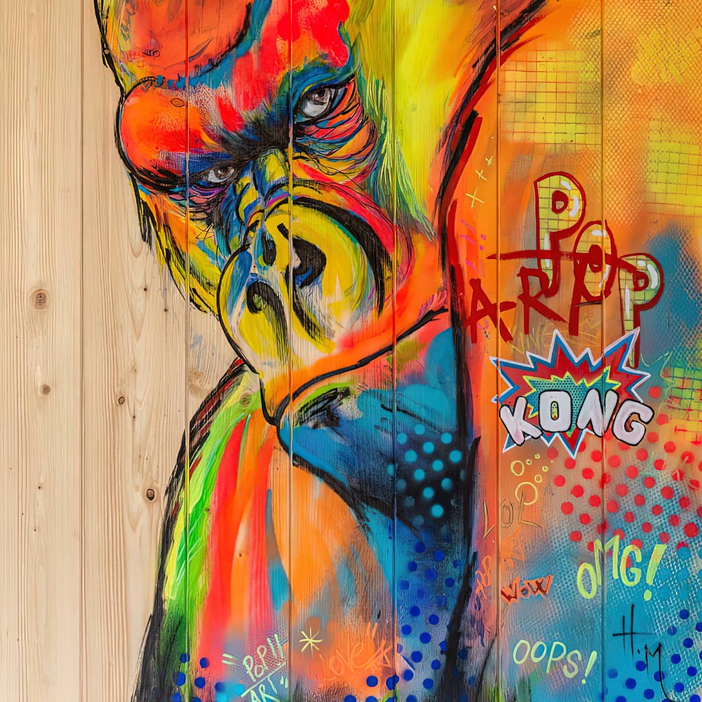 Pop Kong — détail gorille et lettrage POP ART KONG